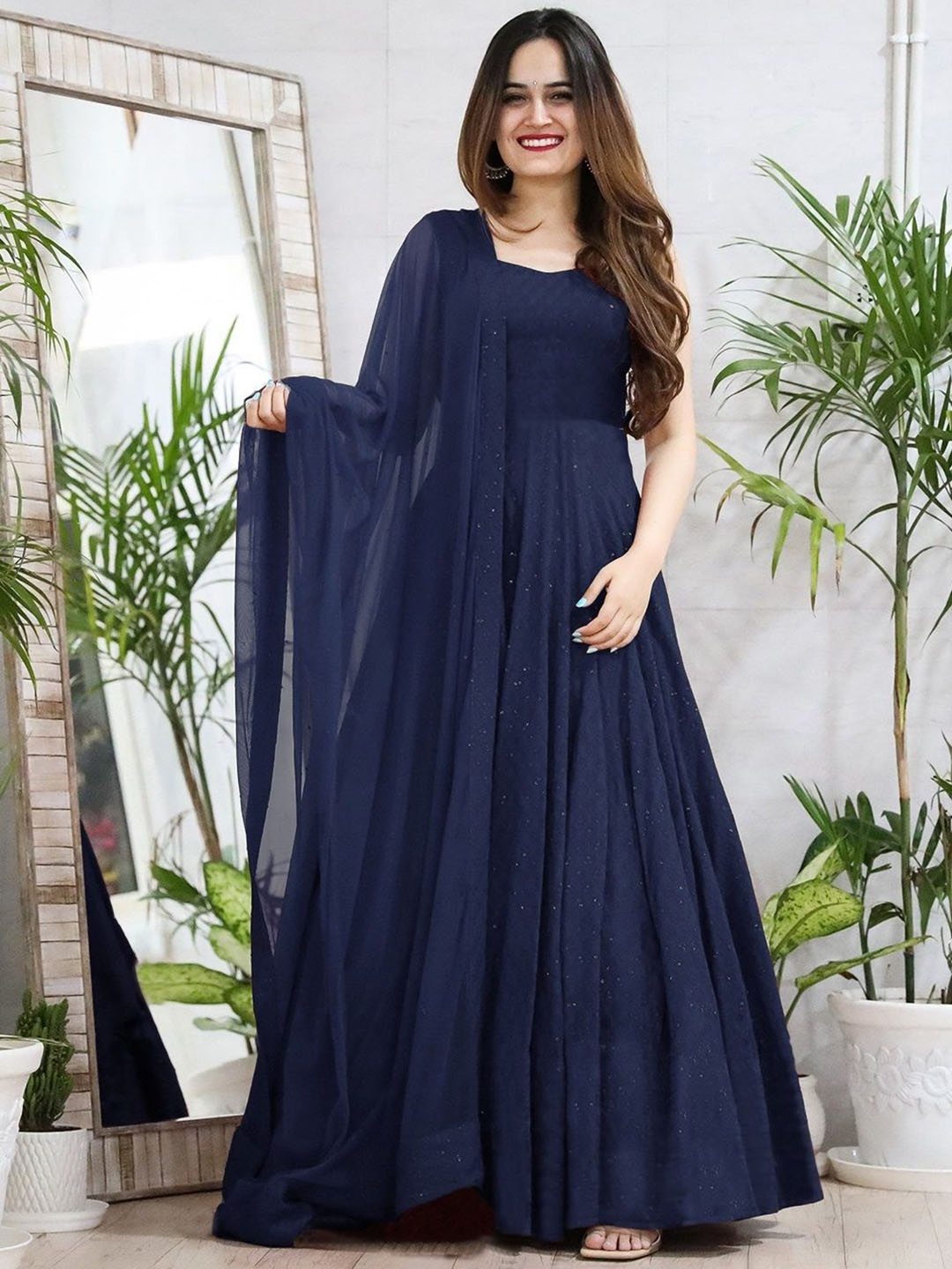 

KALINI Embroidery Gown Maxi Ethnic Dresses, Navy blue