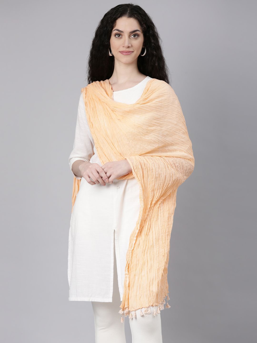 

Souchii Cotton Tasselled Dupatta, Peach