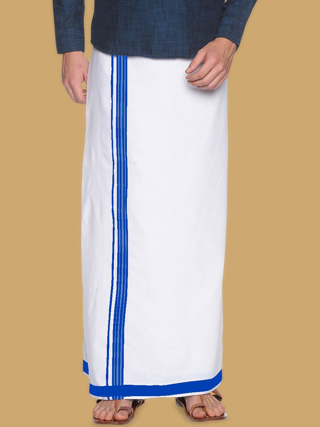 

WHITE HEART Men Pure Cotton Single Layer Dhoti with Coloured Border