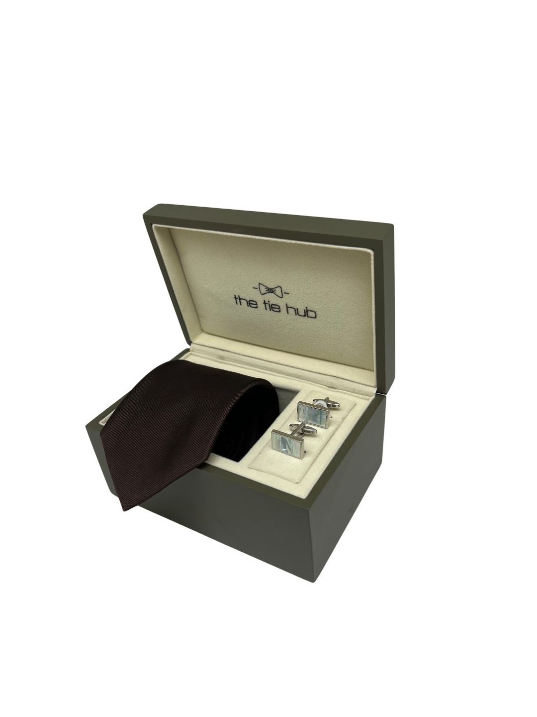 

The Tie Hub Men Accessory Gift Set of Tie, Cufflinks, Pocket Square, Brown