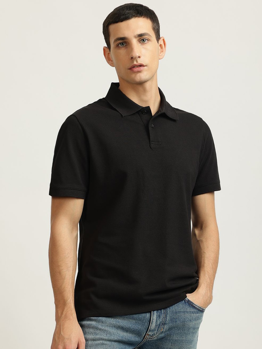 

Just Cavalli Men Solid Polo Collar Cotton Slim Fit T-shirt, Black