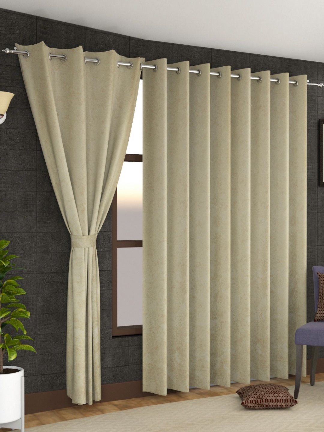 

Florida Cambridge Beige 2 Pieces Room Darkening Velvet Long Door Curtains