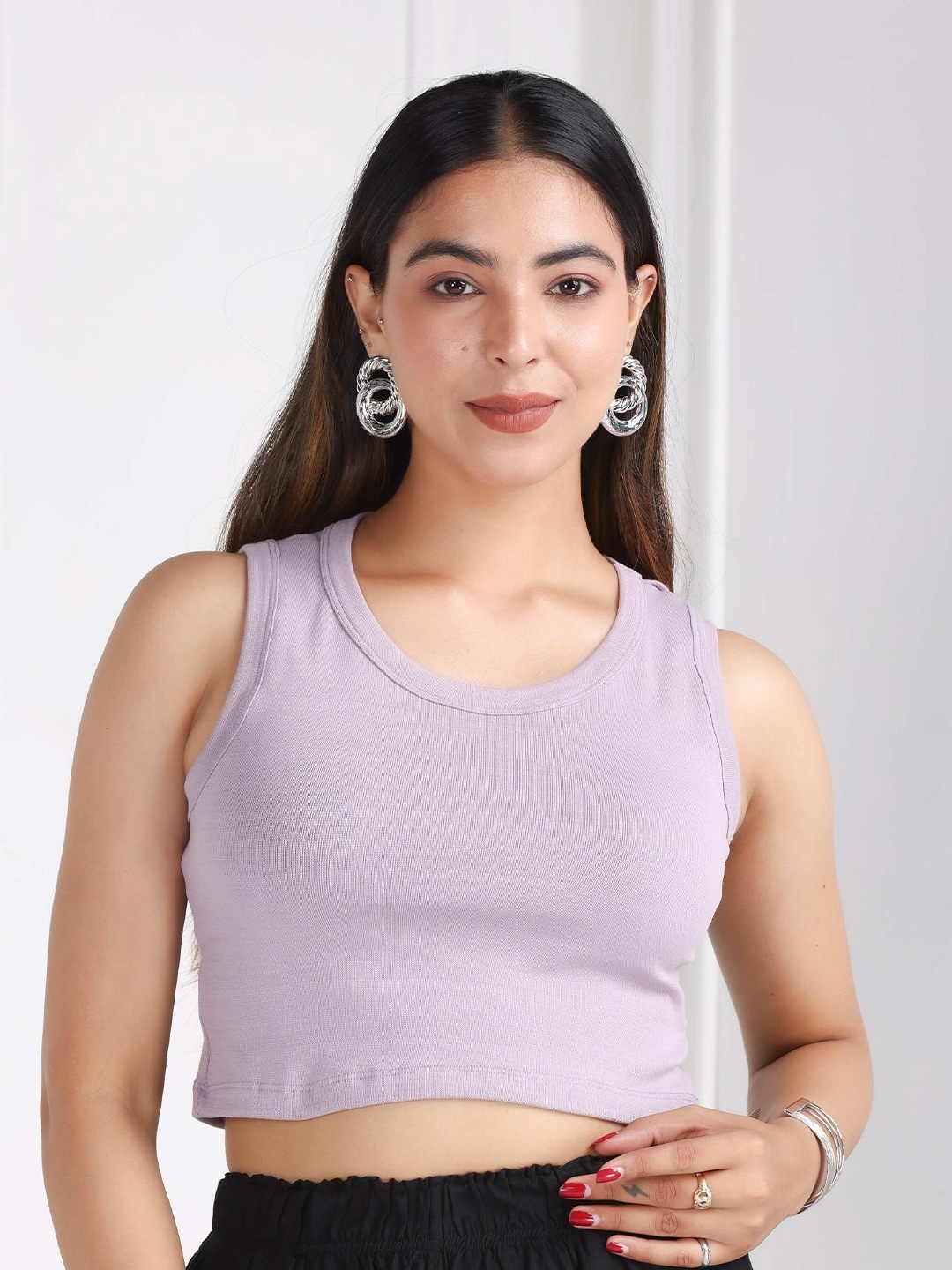 

Mlada Round Neck Regular Fit Sleeveless Cotton Ribbed Top, Lavender