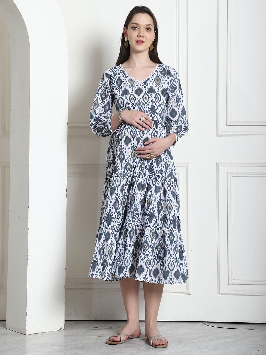

Roly Poly Women Printed A-Line Midi Dress, Grey