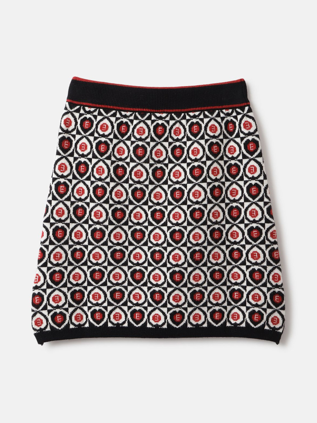 

ELLE Girls Geometric Printed Monochrome A-Line Skirt, Black