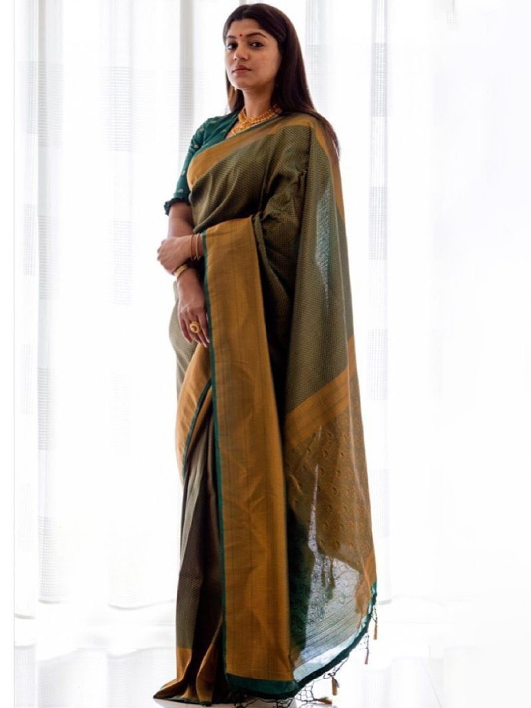 

Visit Wear Woven Design Zari Pure Silk Banarasi Saree, Green