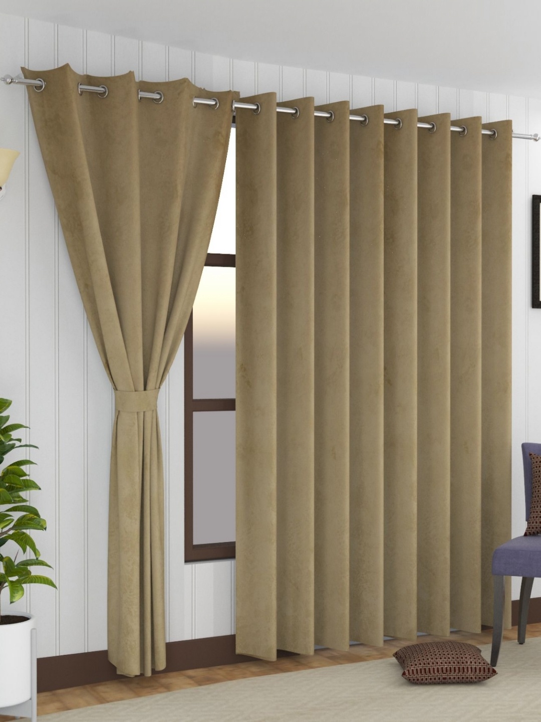 

Florida Cambridge Beige 2 Pieces Room Darkening Velvet Long Door Curtains