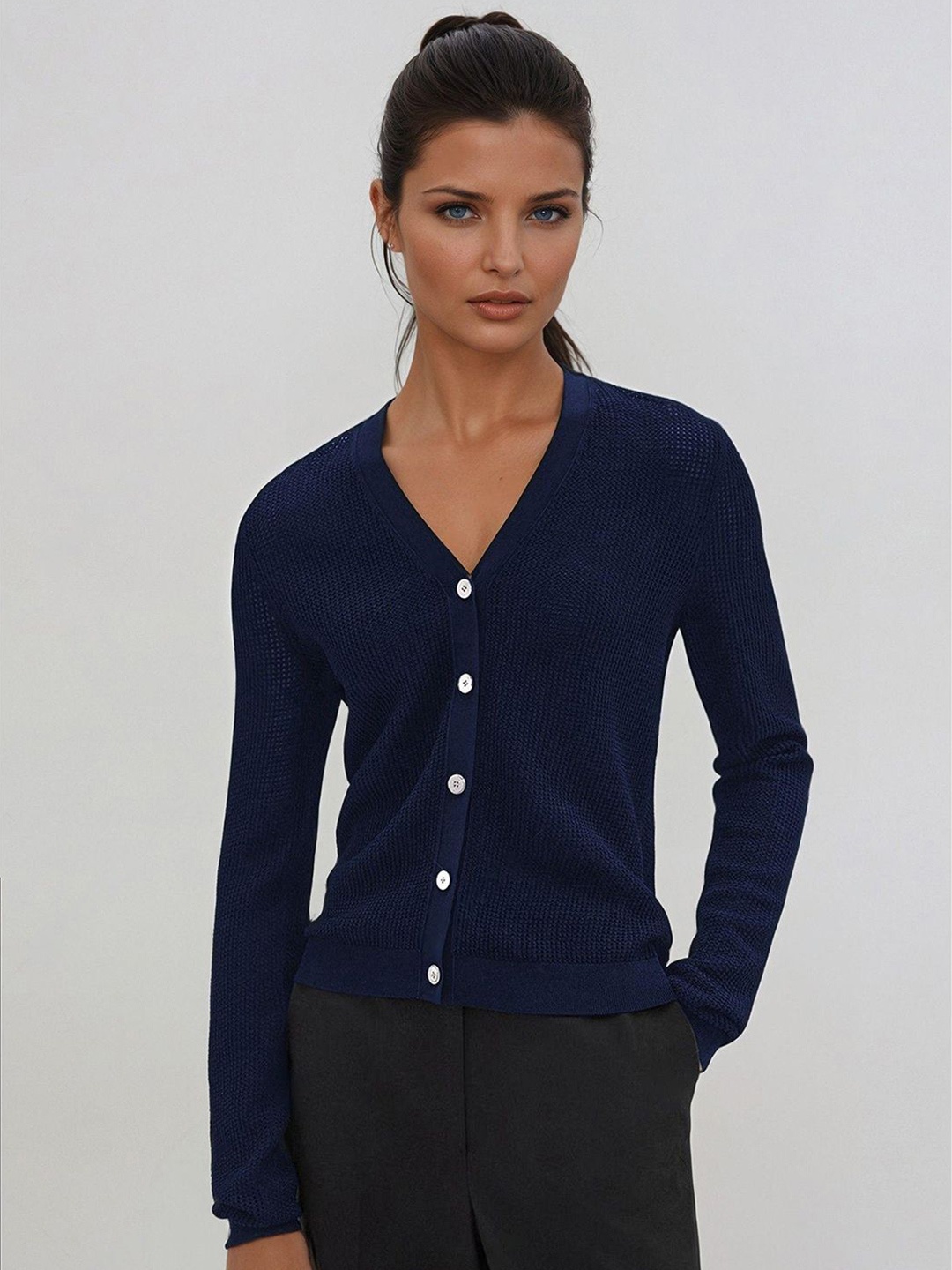 

Kotty Women V-Neck Cotton Cardigan, Blue