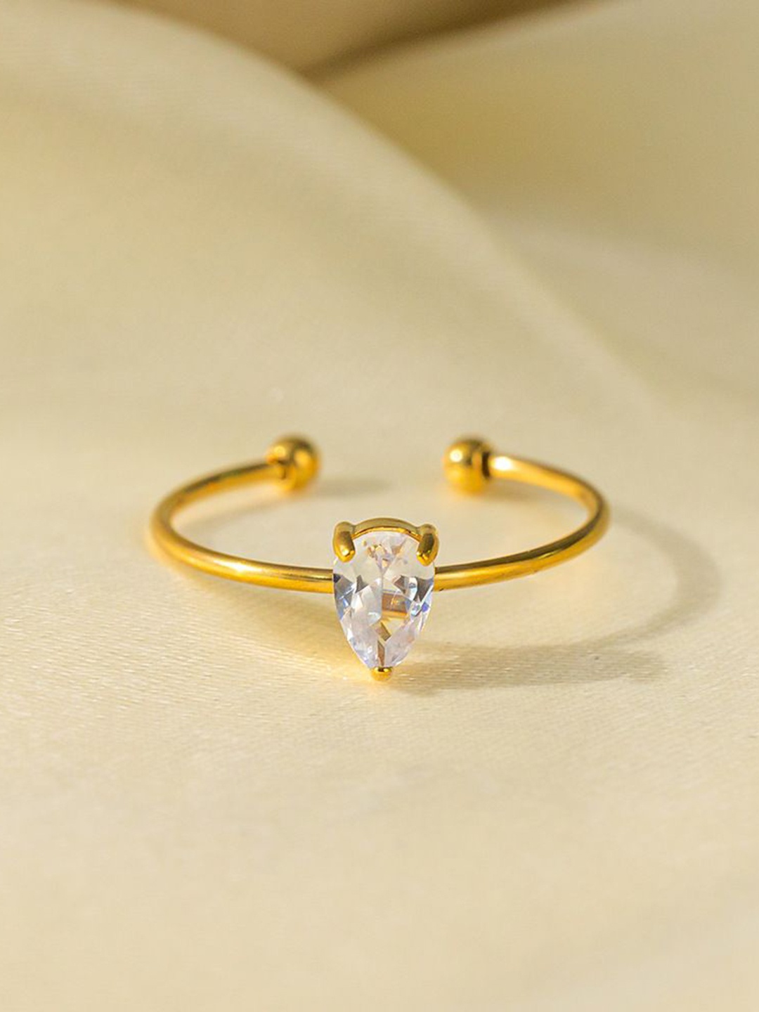 

MYKI Gold-Plated Stainless Steel Stone-Studded Adjustable Magnificent Finger Ring