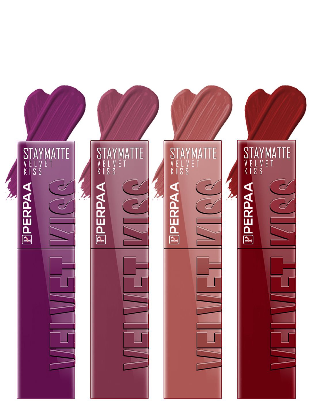 

PERPAA Velvet Kiss Set Of 4 Waterproof Matte Liquid Lipstick -3.5 ml Each -Shades -3-4-5-9, Mauve