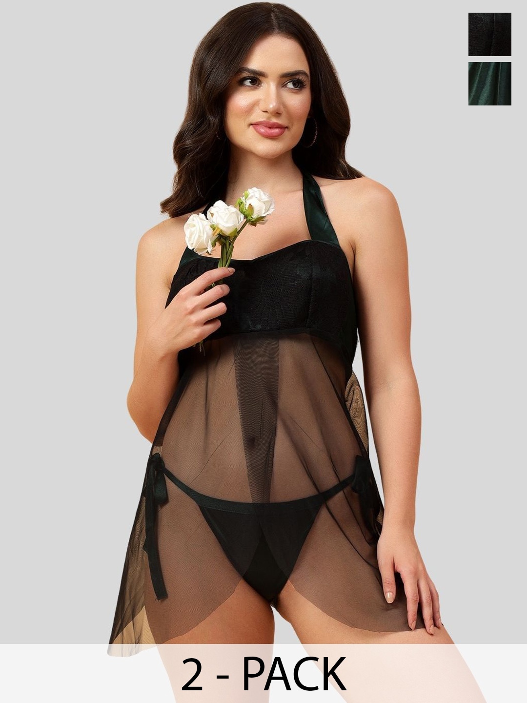 

Velvi FIGURE Women Shoulder Straps Flared Baby Doll, Green