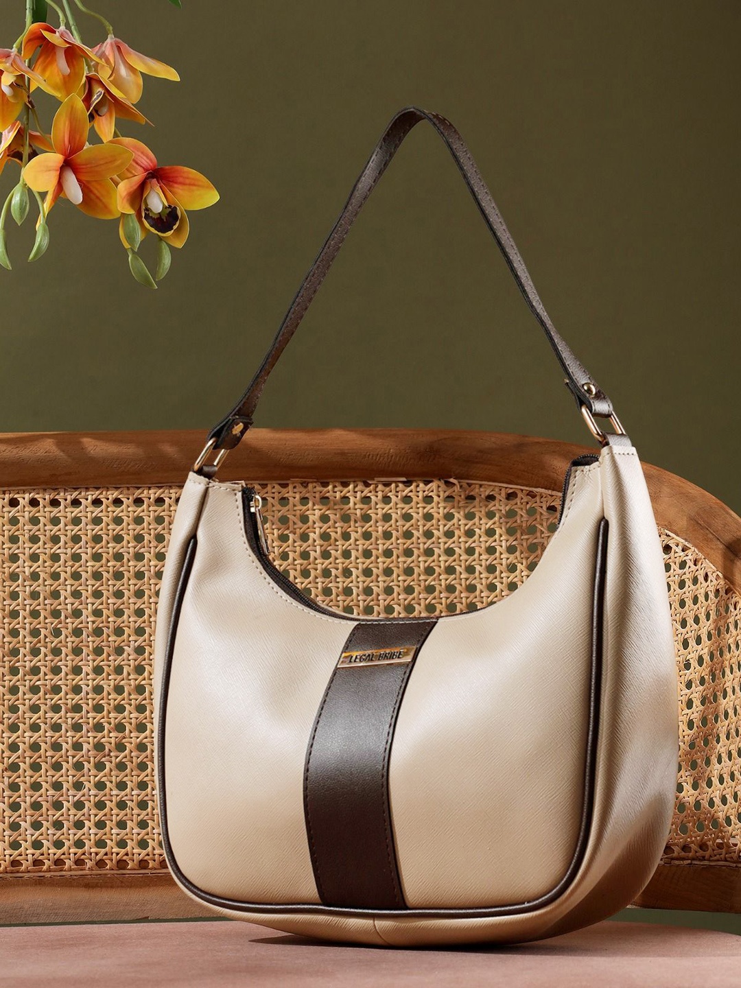 

LEGAL BRIBE Women Solid Half Moon Shoulder Bag, Nude