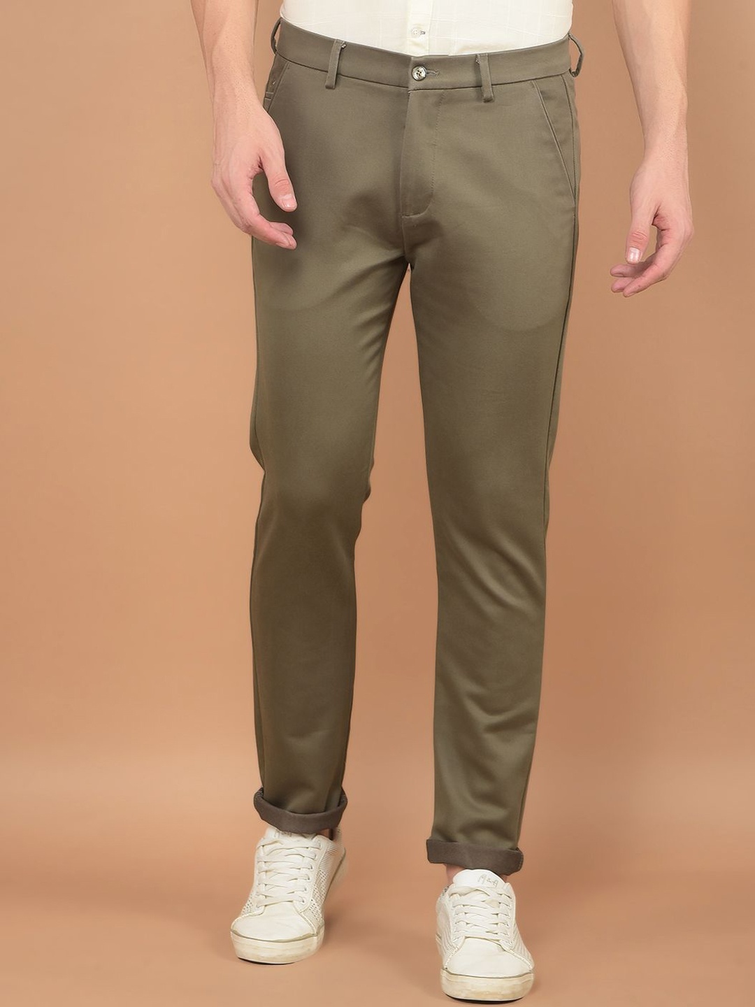 

Crimsoune Club Men Smart Slim Fit Chinos Trousers, Olive