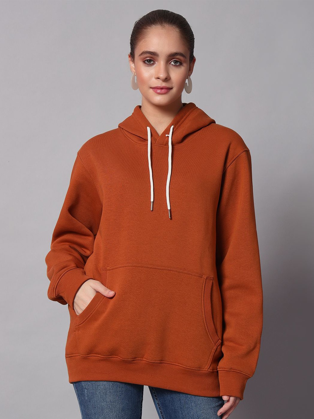 

Obaan Women Hooded Pullover Sweatshirt, Rust