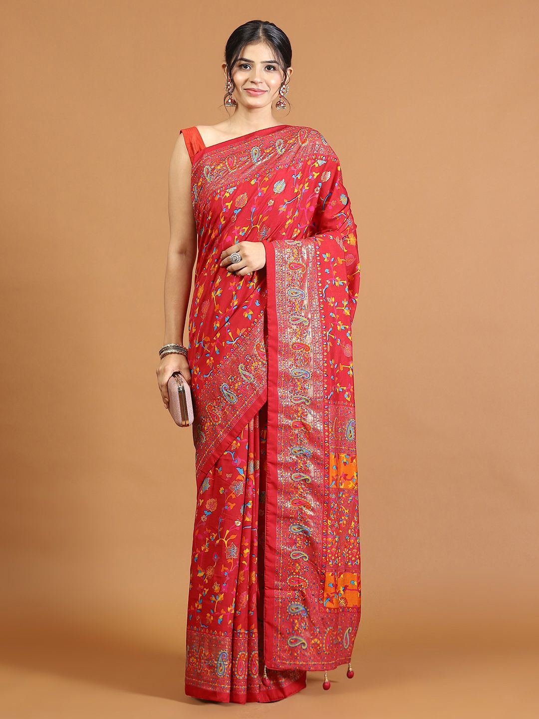 

Meena Bazaar Floral Printed Saree, Red