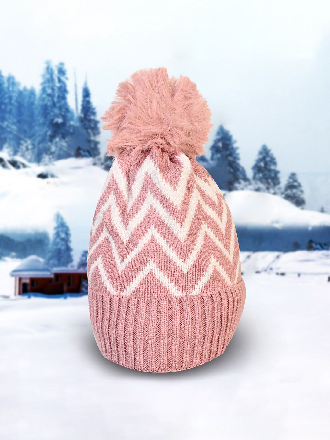 

LOOM LEGACY Women Printed Beanie, Pink