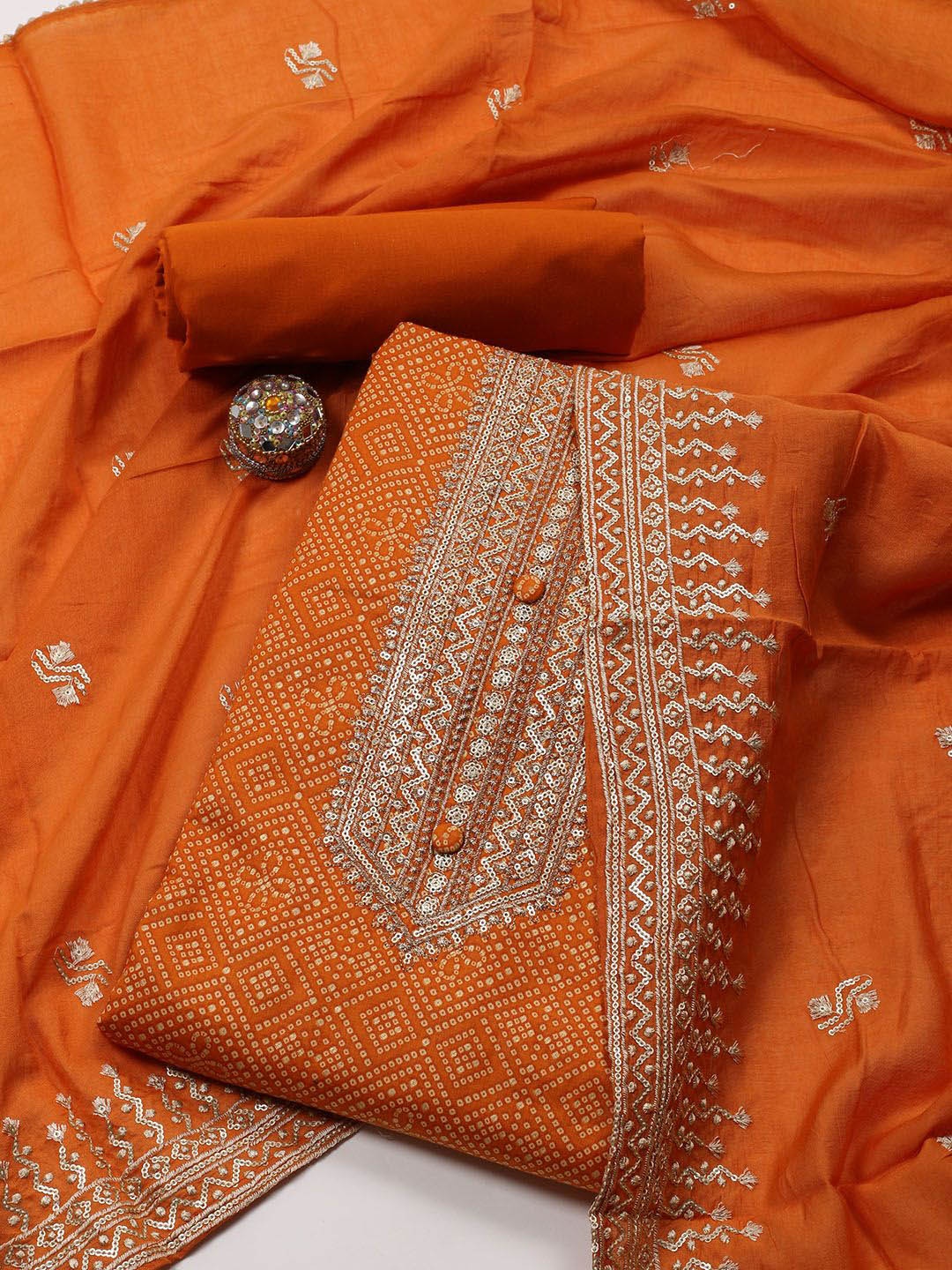 

Meena Bazaar Printed Unstitched Dress Material, Orange