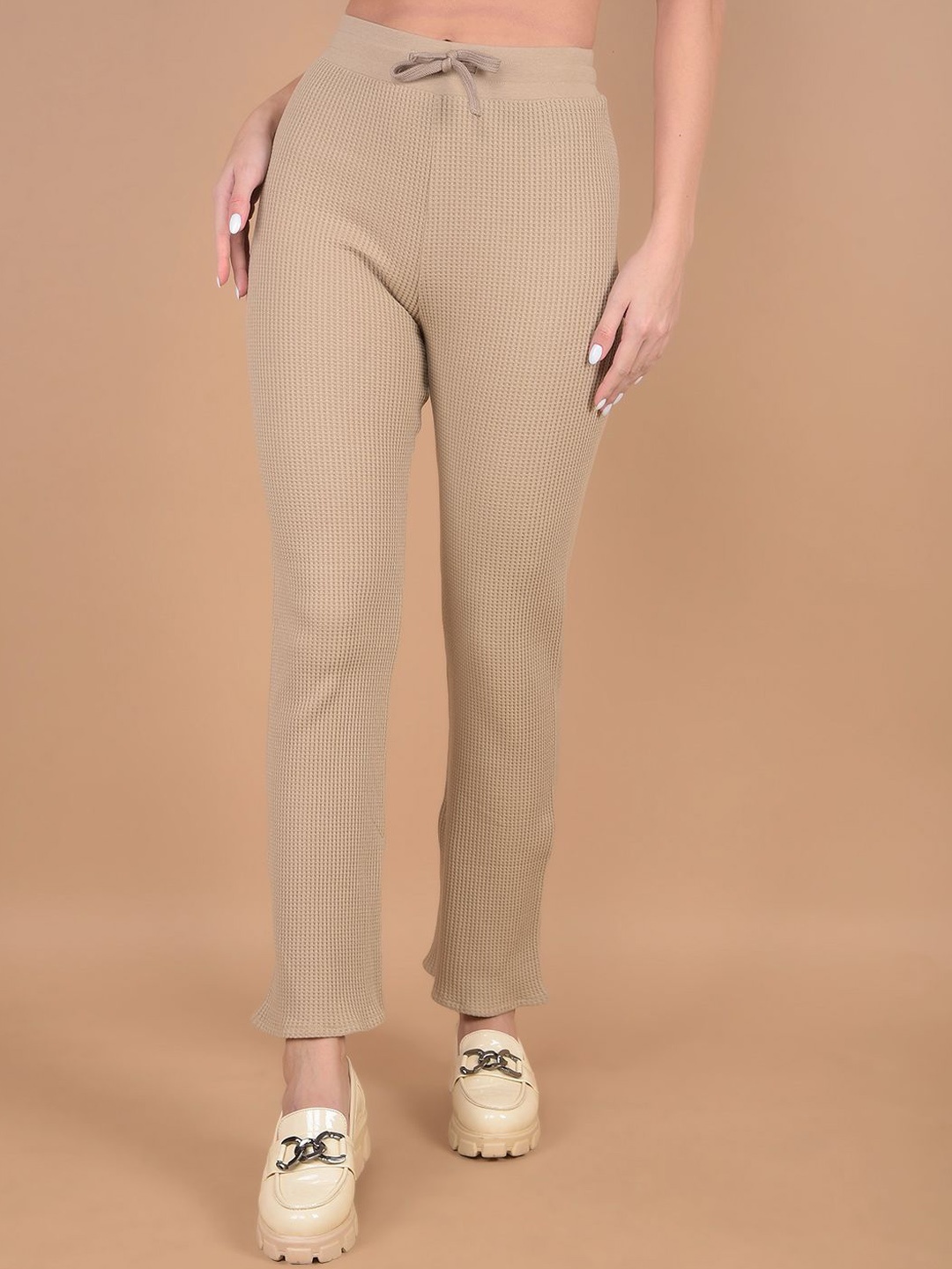 

Crimsoune Club Women Mid-Rise Regular Fit Wide Leg Trouser, Beige