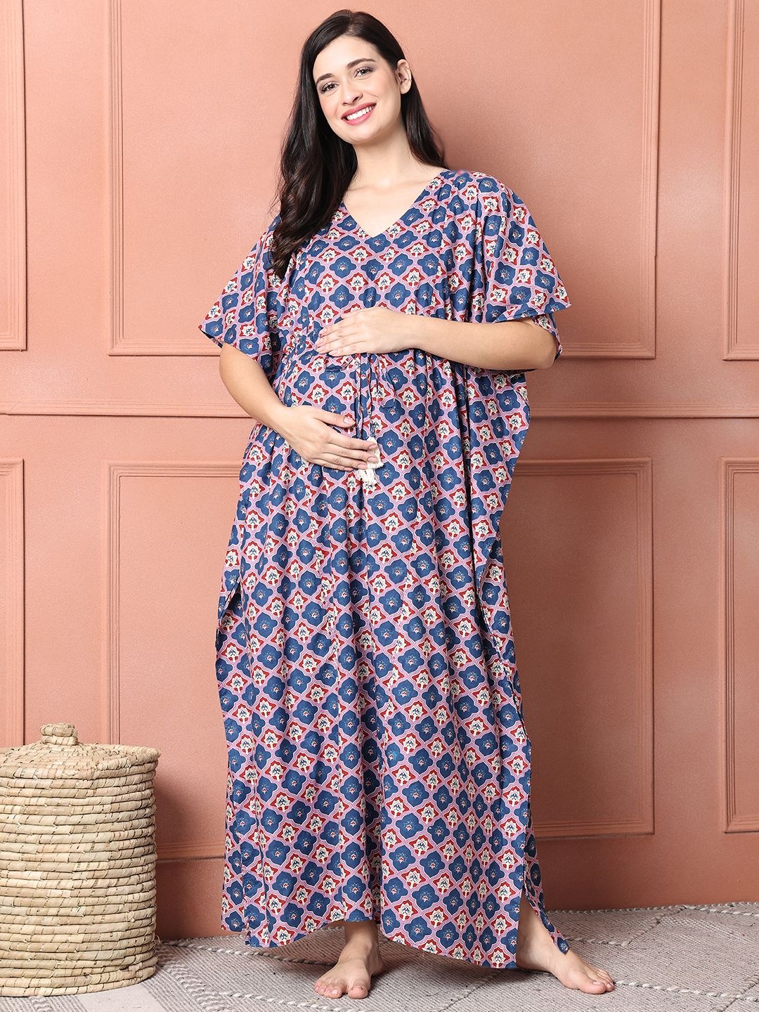 

Secret Wish Women Pure Cotton Printed Maxi Nightdress, Blue