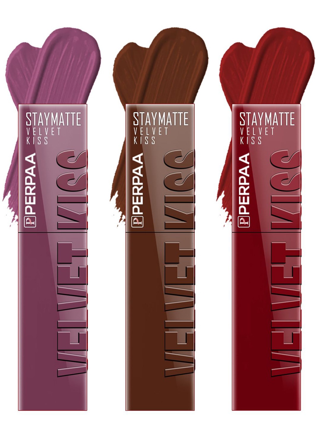 

PERPAA Set of 3 Velvet Kiss Waterproof Matte Liquid Lipstick -3.5 ml Each -Shades 06-07-09, Brown