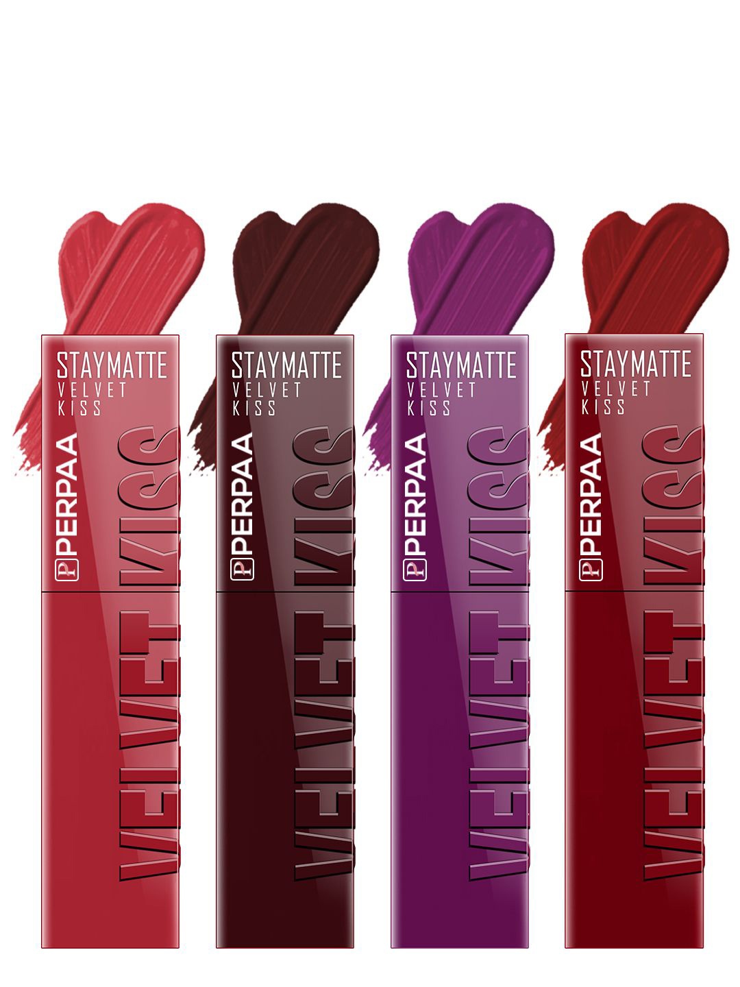 

PERPAA Velvet Kiss Set Of 4 Waterproof Liquid Lipstick -3.5 ml Each -Shades -1 - 2 - 3 - 9, Brown