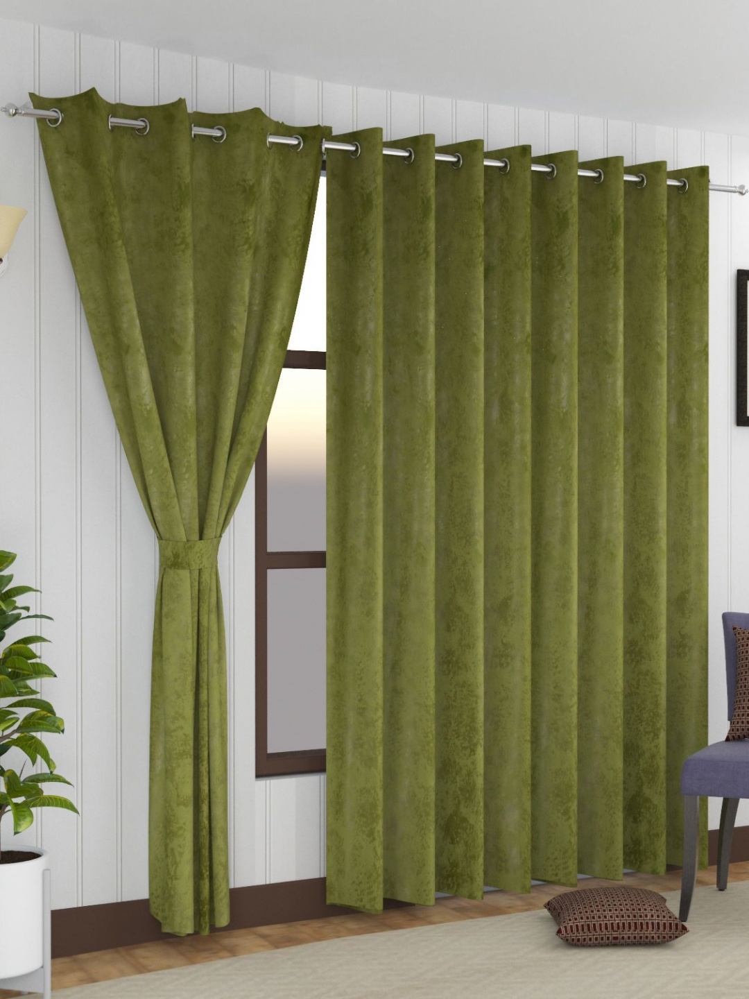 

Florida Cambridge Olive Green 2 Pieces Long Door Velvet Room Darkening Curtains