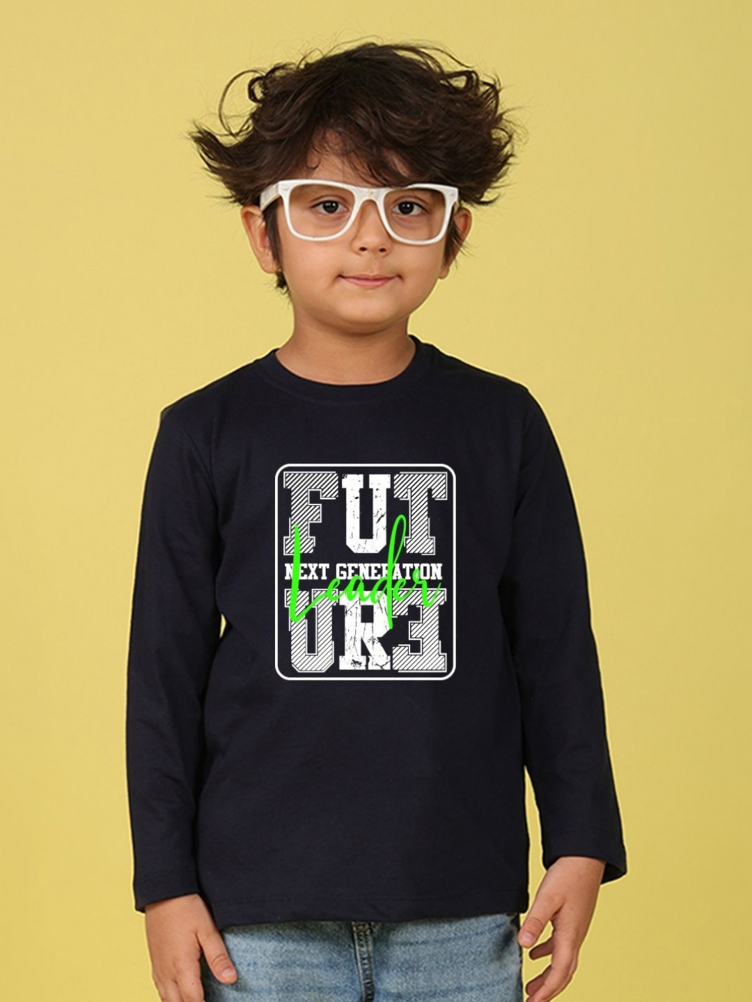 

NUSYL Boys Typography Printed Round Neck Cotton T-shirt, Black