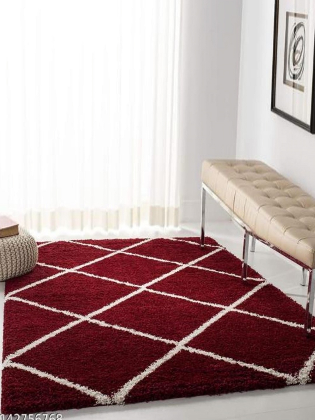 

Samjeeda Handloom carpets Red Geometric Anti-Skid Woollen Carpet