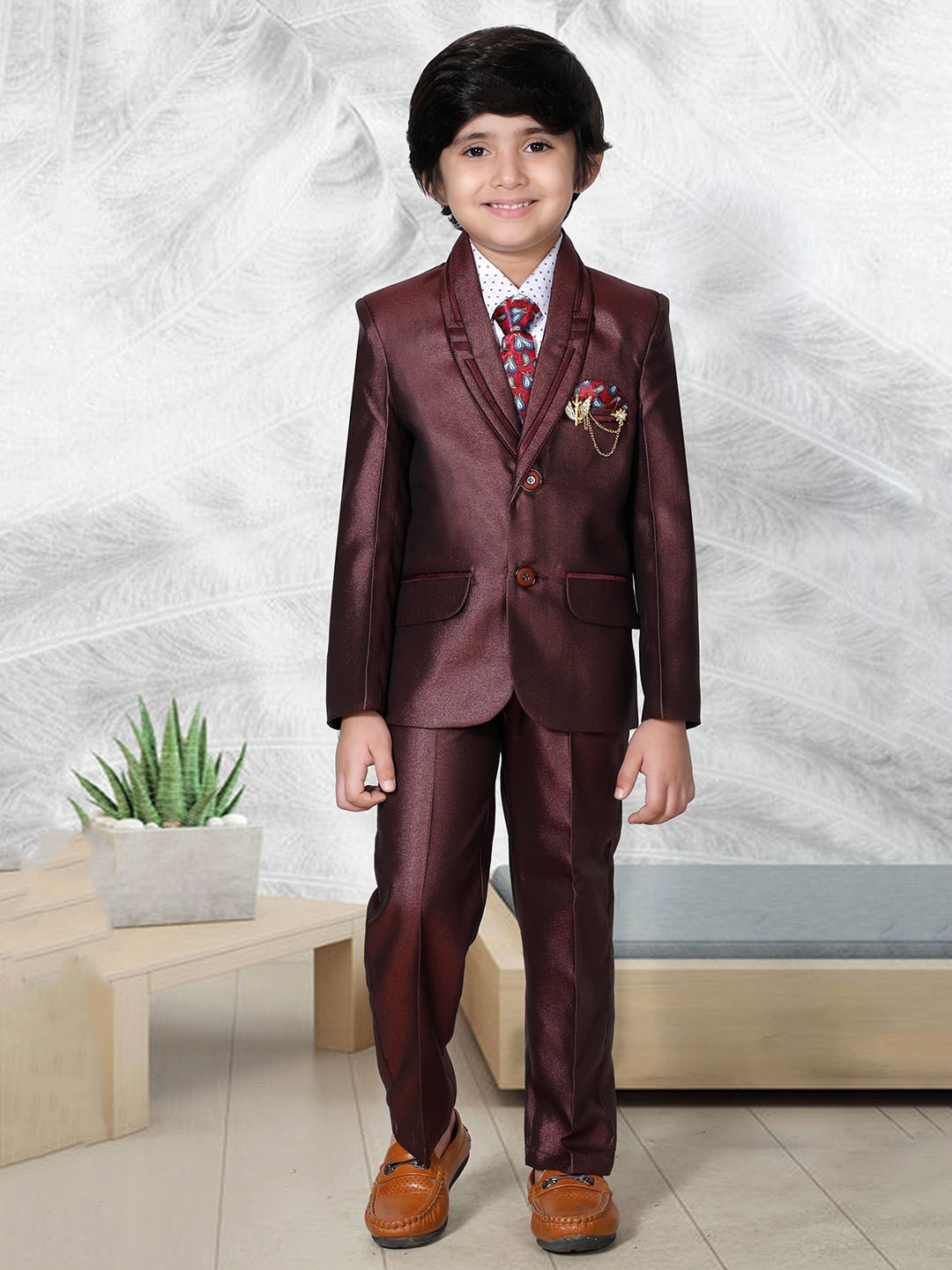 

BAESD Boys Shawl Collar Single-Breasted Four-Piece Suit, Maroon