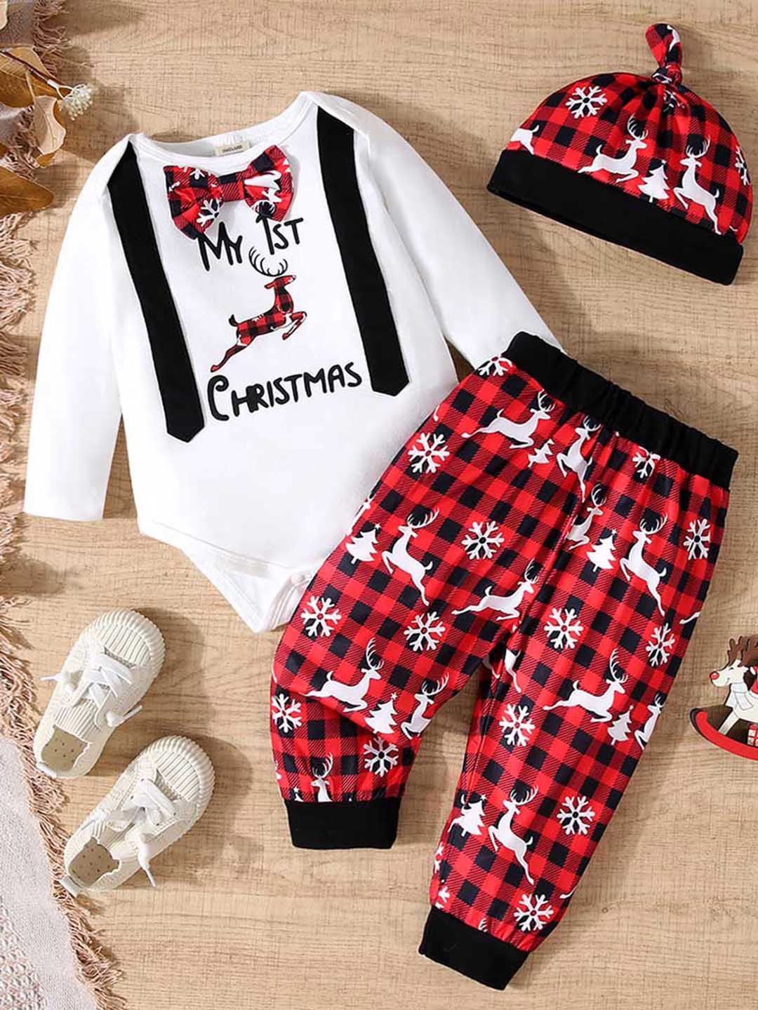 

INCLUD Boys Printed Round Neck Long Sleeves Romper With Jogger, White