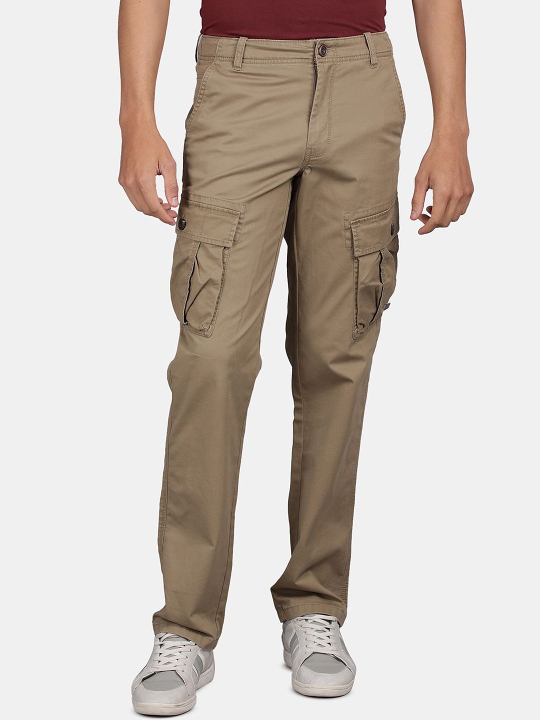

t-base Men Mid-Rise Regular Fit Cargos Trousers, Brown