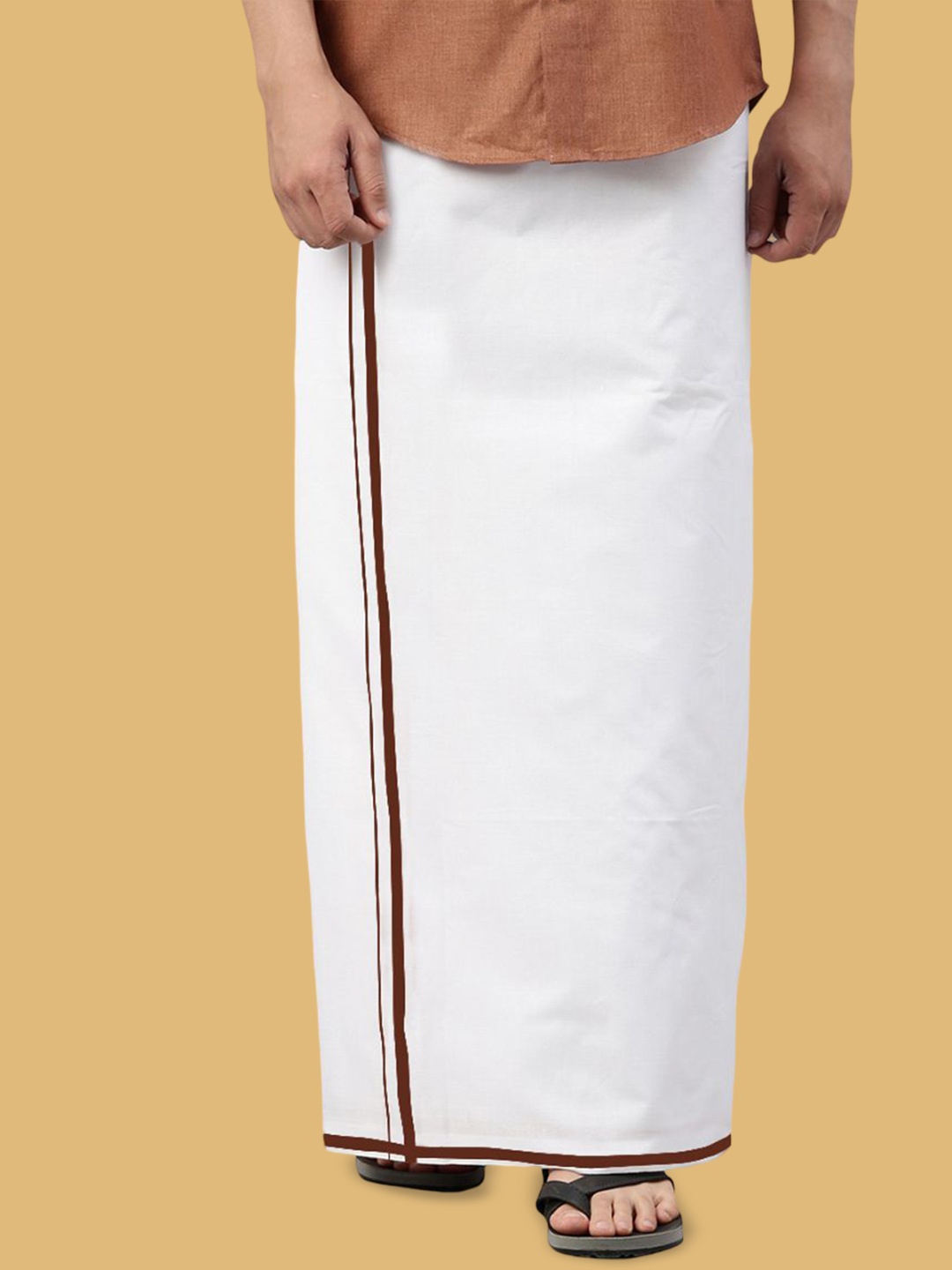 

WHITE HEART Men Pure Cotton Single Layer Dhoti with Coloured Border