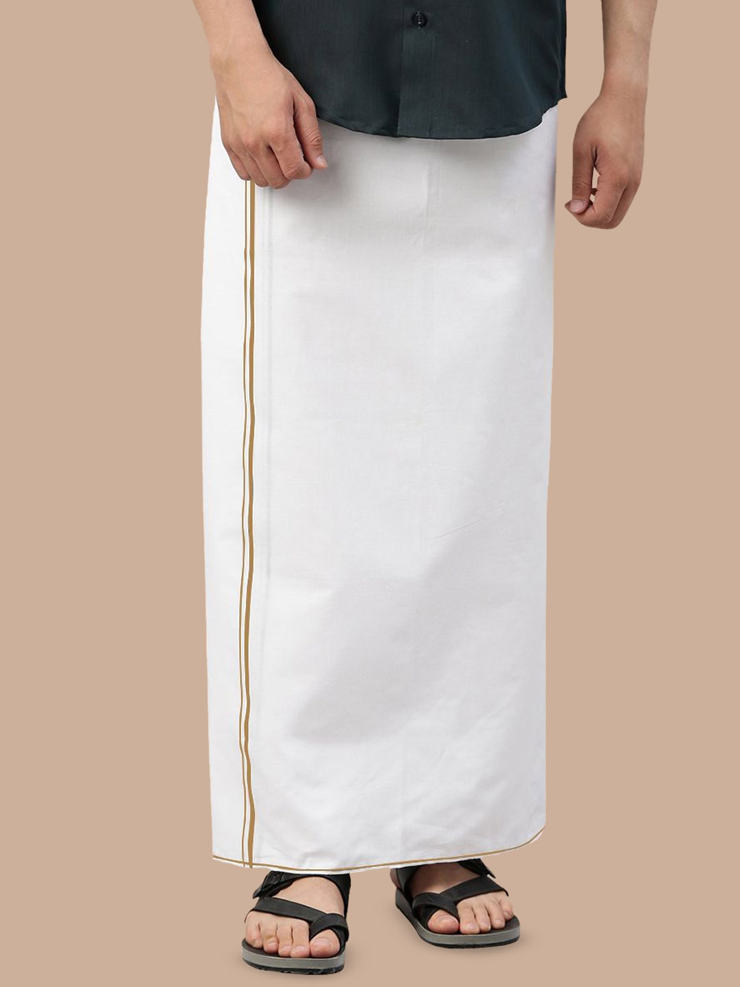 

WHITE HEART Men Pure Cotton Single Layer Dhoti with Coloured Border