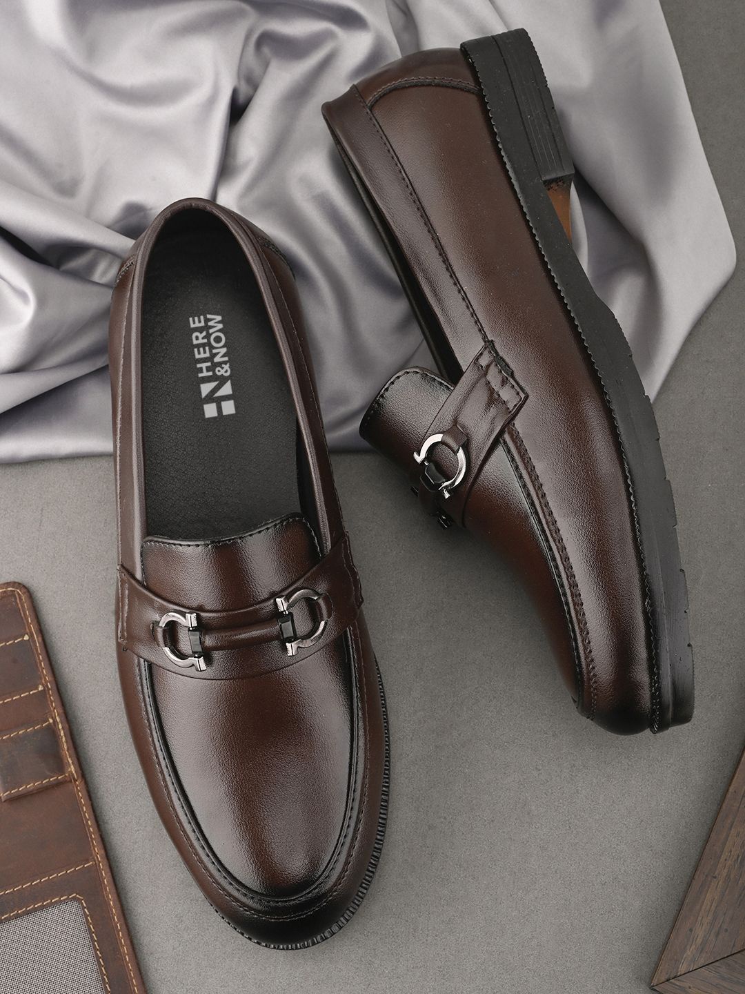 

HERE&NOW Men Slip-On Round Toe Formal Loafers, Brown