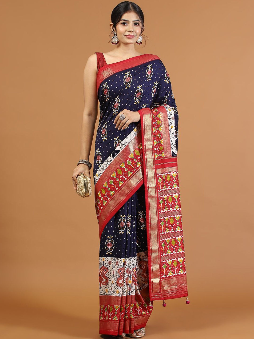 

Meena Bazaar Floral Art Silk Saree, Navy blue