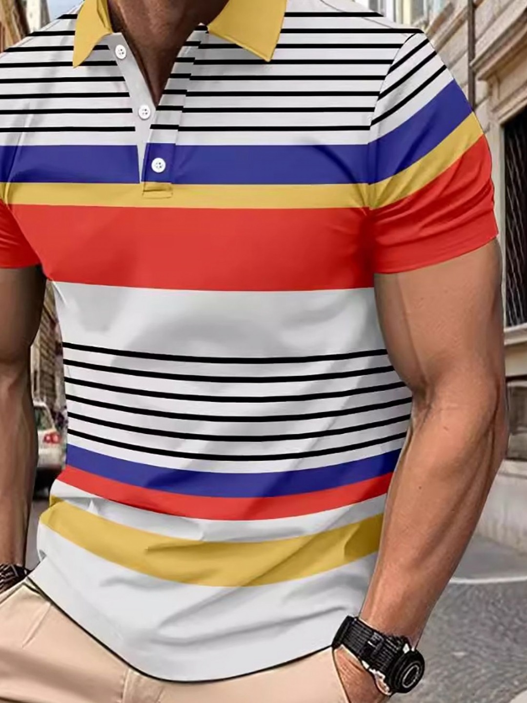 

StyleCast x Revolte Men Striped Polo Collar T-shirt, White