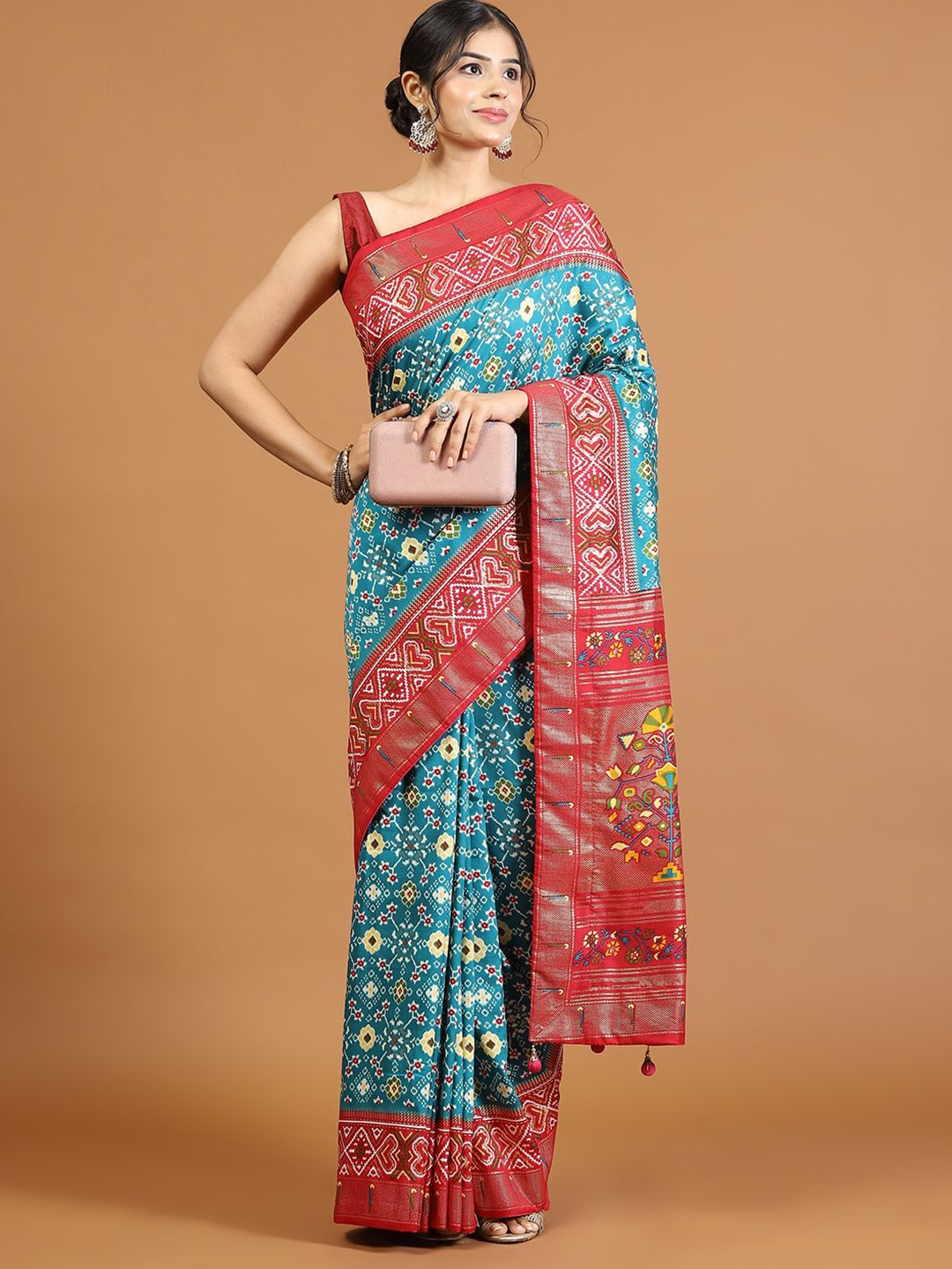 

Meena Bazaar Woven Design Printed Zari Patola Saree, Blue