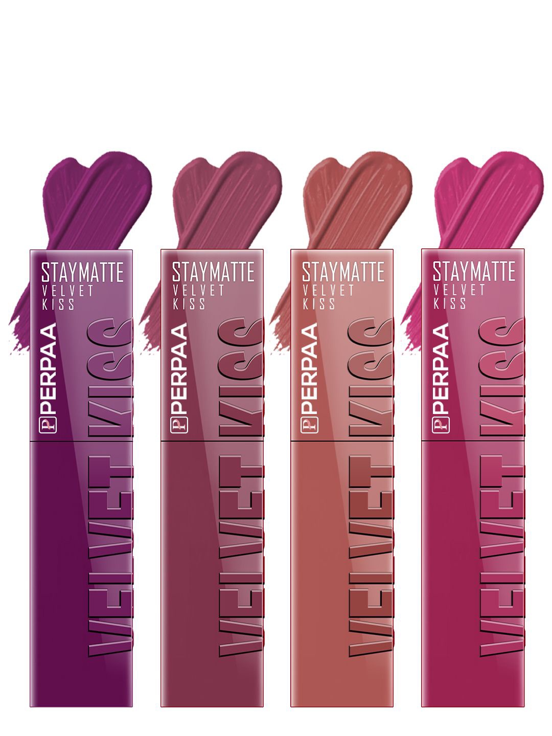 

PERPAA Velvet Kiss Set Of 4 Waterproof Matte Liquid Lipstick -3.5 ml Each -Shades -3-4-5-8, Red