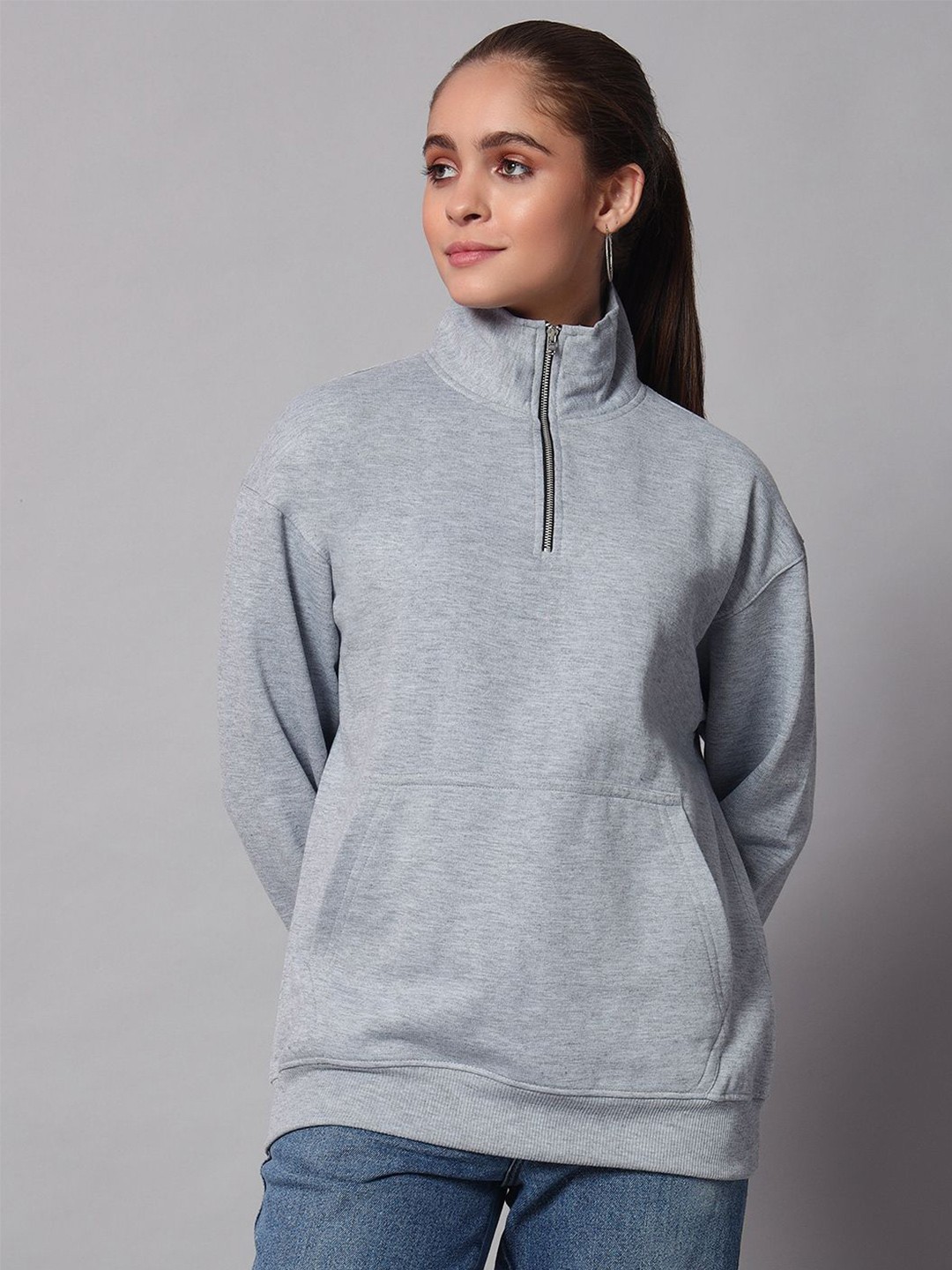 

Obaan Women High Neck Sweatshirt, Grey