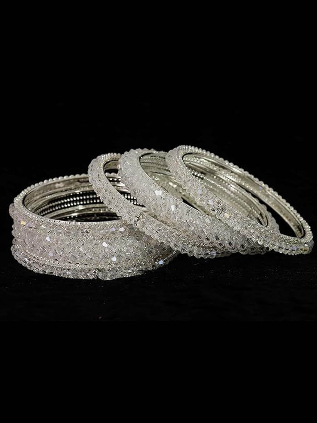 

ZULKA Set Of 6 Silver-Plated Fancy Pearls Beaded Bangles