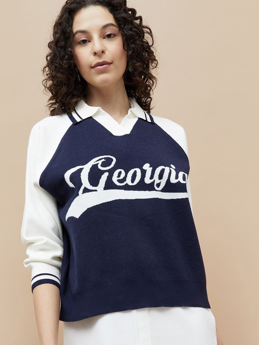 

Ginger by Lifestyle Women Typography Printed Long Sleeves Shirt Style Top, Blue
