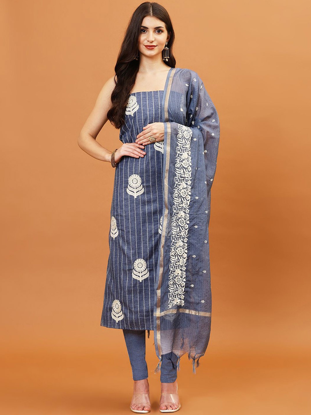 

Meena Bazaar Embroidered Unstitched Dress Material, Blue