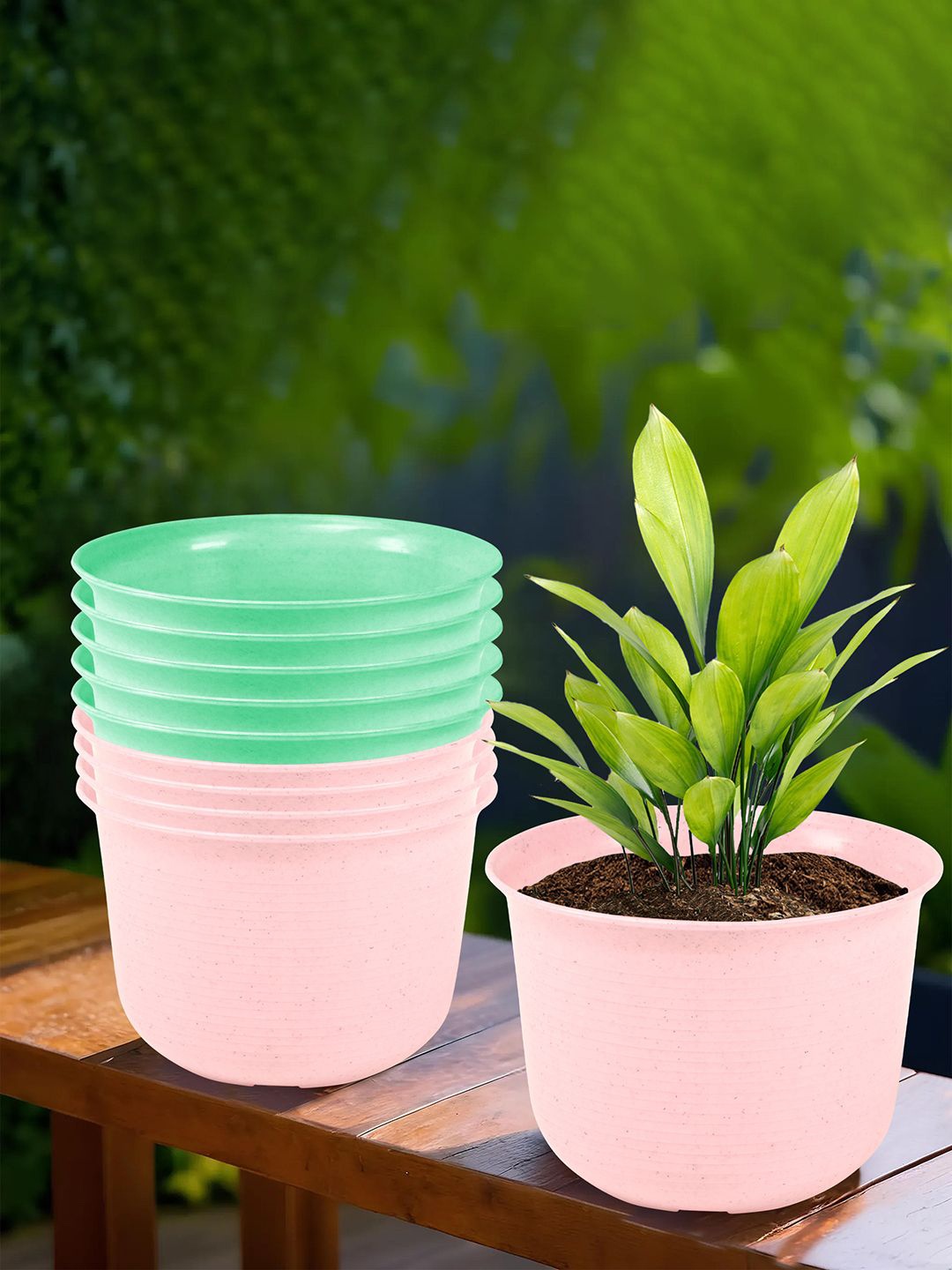 

Kuber Industries Pink & Green 10 Pieces Sawera Planters With Plate