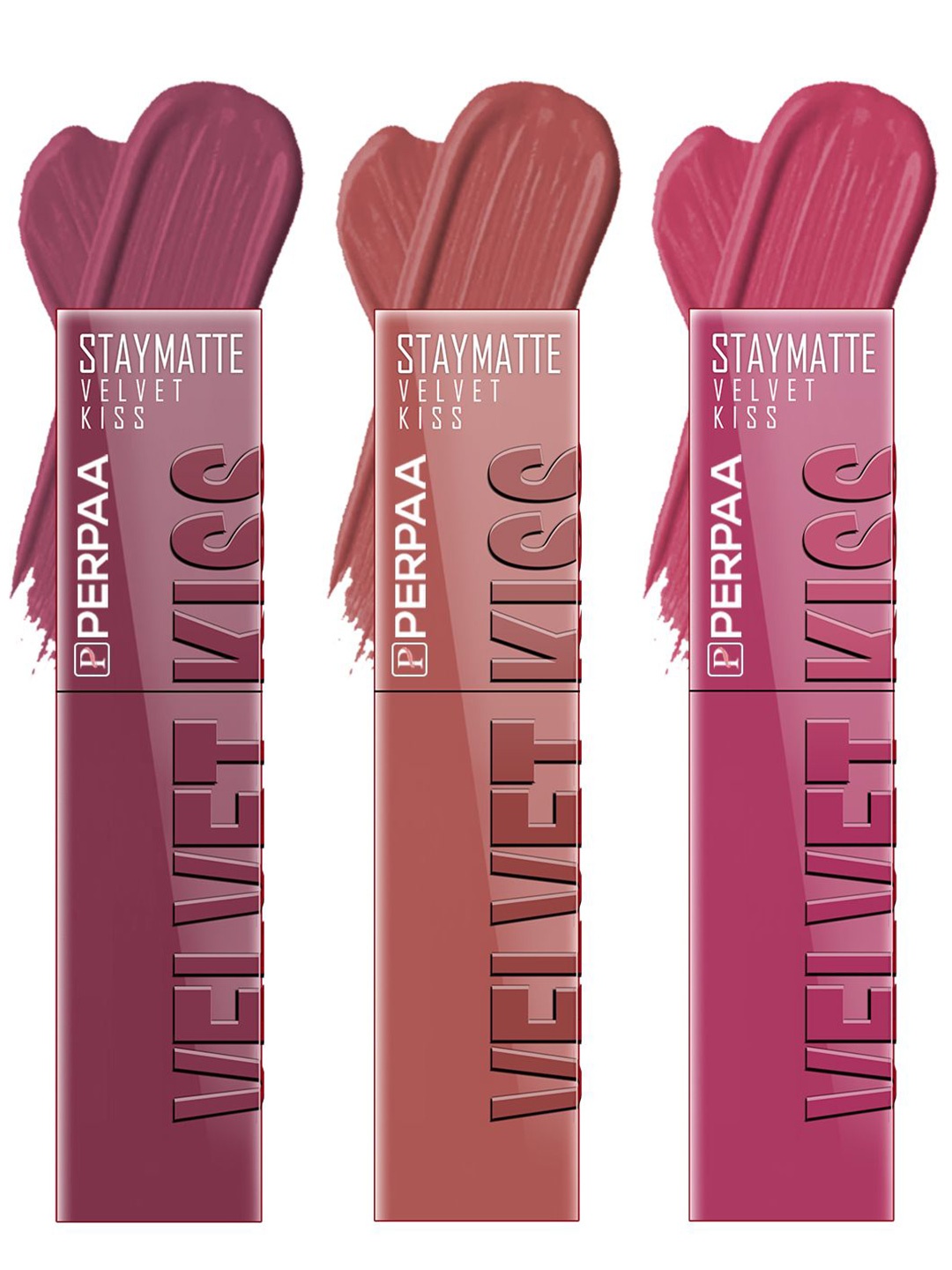 

PERPAA Set of 3 Velvet Kiss Waterproof Matte Liquid Lipstick -3.5 ml Each -Shades 04-05-10, Nude