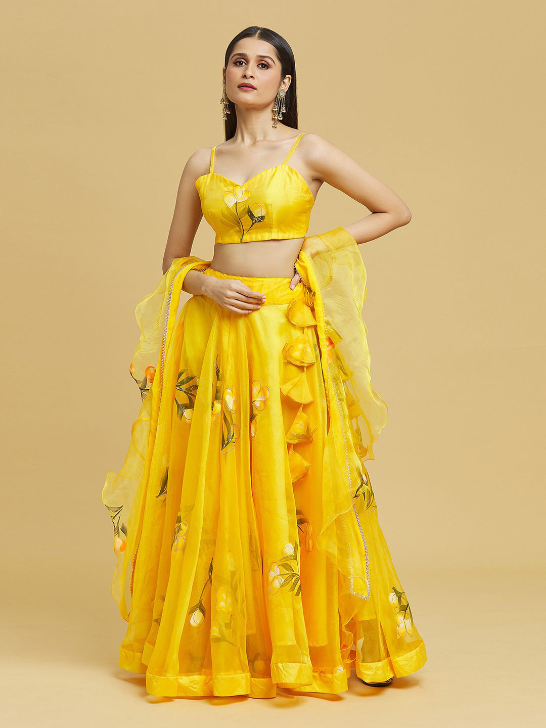 

Samyukta Singhania Printed Ready to Wear Lehenga & Blouse With Dupatta, Yellow
