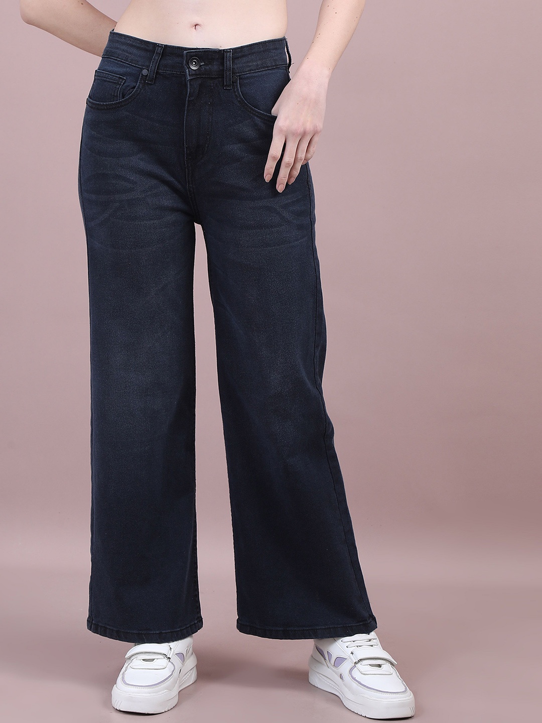 

The Roadster Lifestyle Co Women Wide Leg Fit Stretchable Jeans, Blue