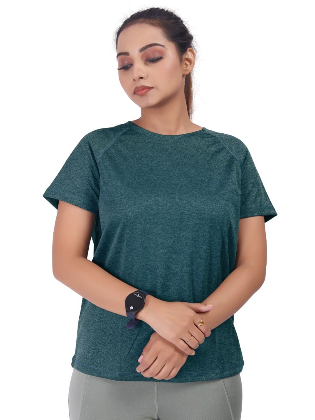 

MYO2 Women Solid Round Neck T-shirt, Teal