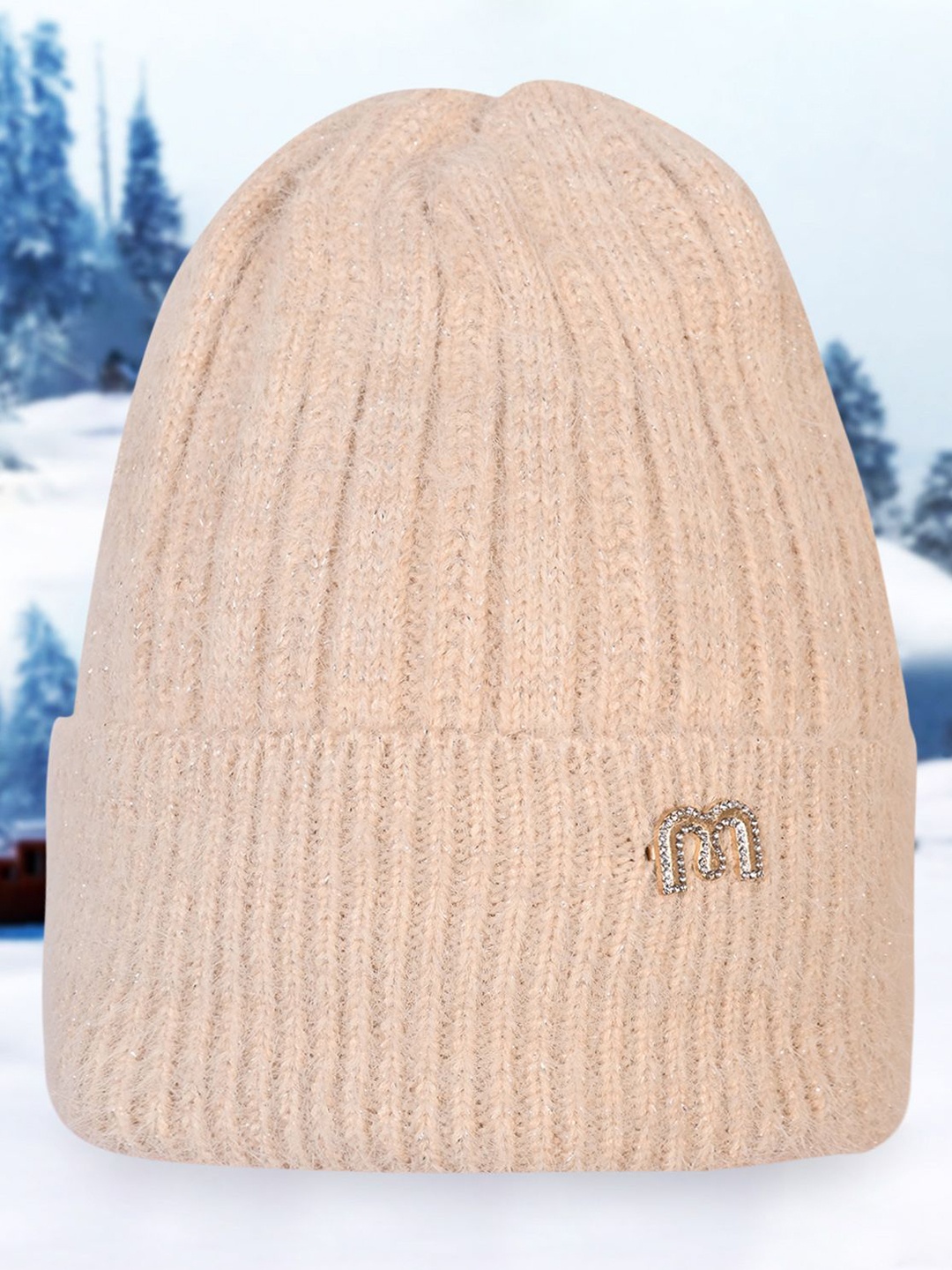 

LOOM LEGACY Women Winter Woollen Beanie Cap, Cream