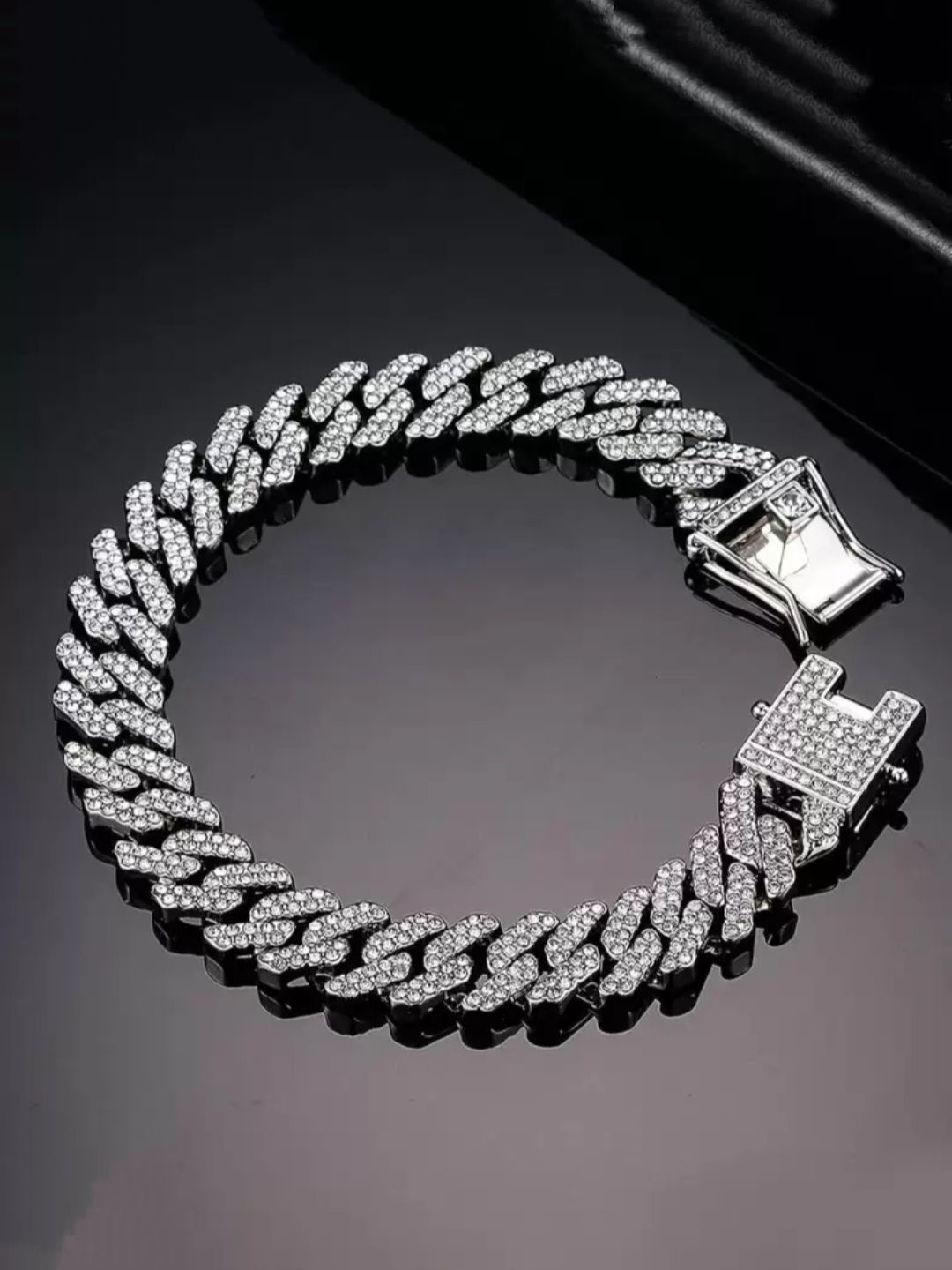 

V FASHION JEWELLERY Unisex Silver-Plated CZ Studded Stainless Steel Link Bracelet