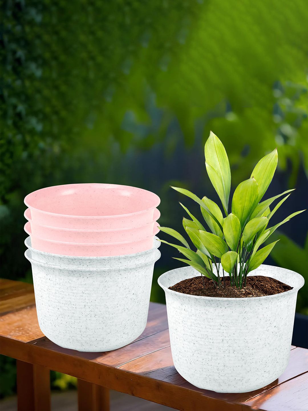 

Kuber Industries Sawera White & Pink 6 Pieces Planters With Plates